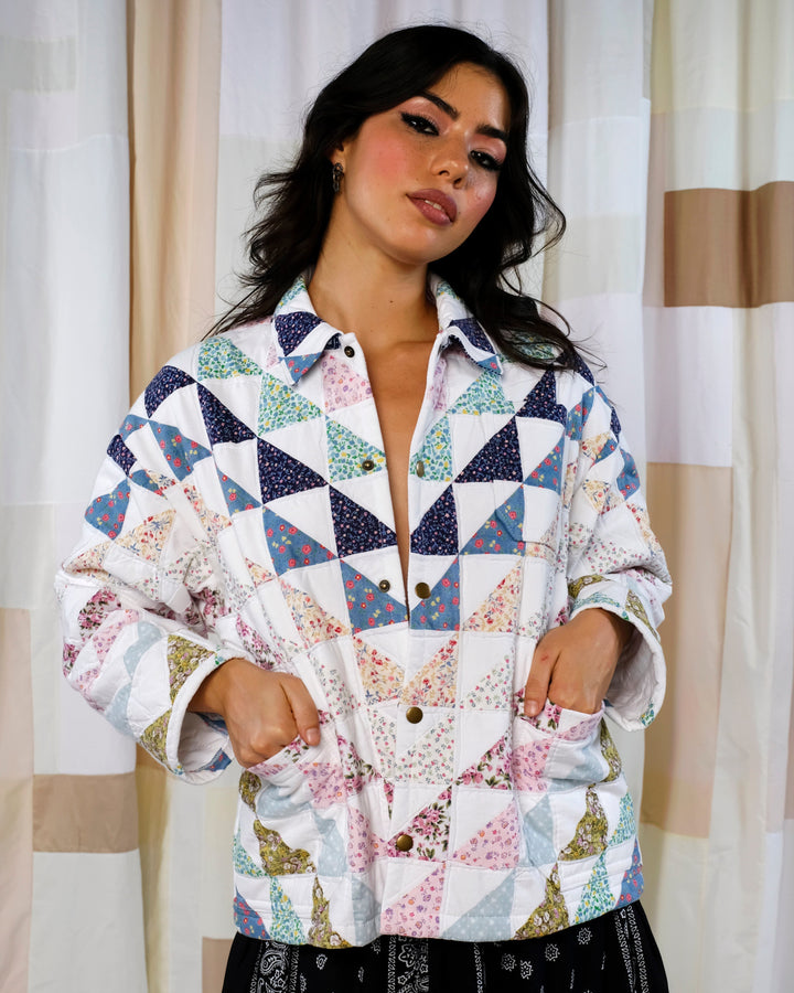Neutral Stitched Quilt Chore Coat