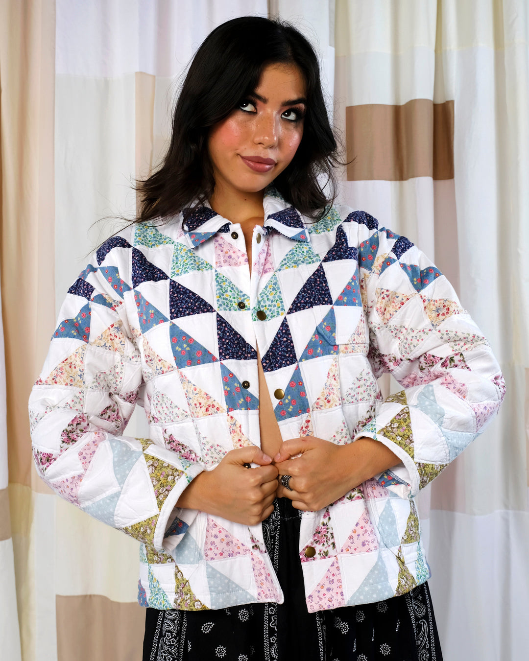 Patchwork Polyester Quilt Chore Coat