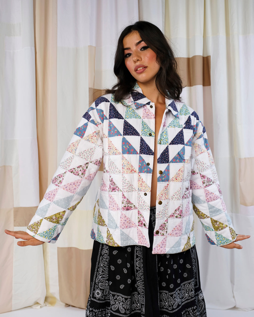 Neutral Stitched Quilt Chore Coat