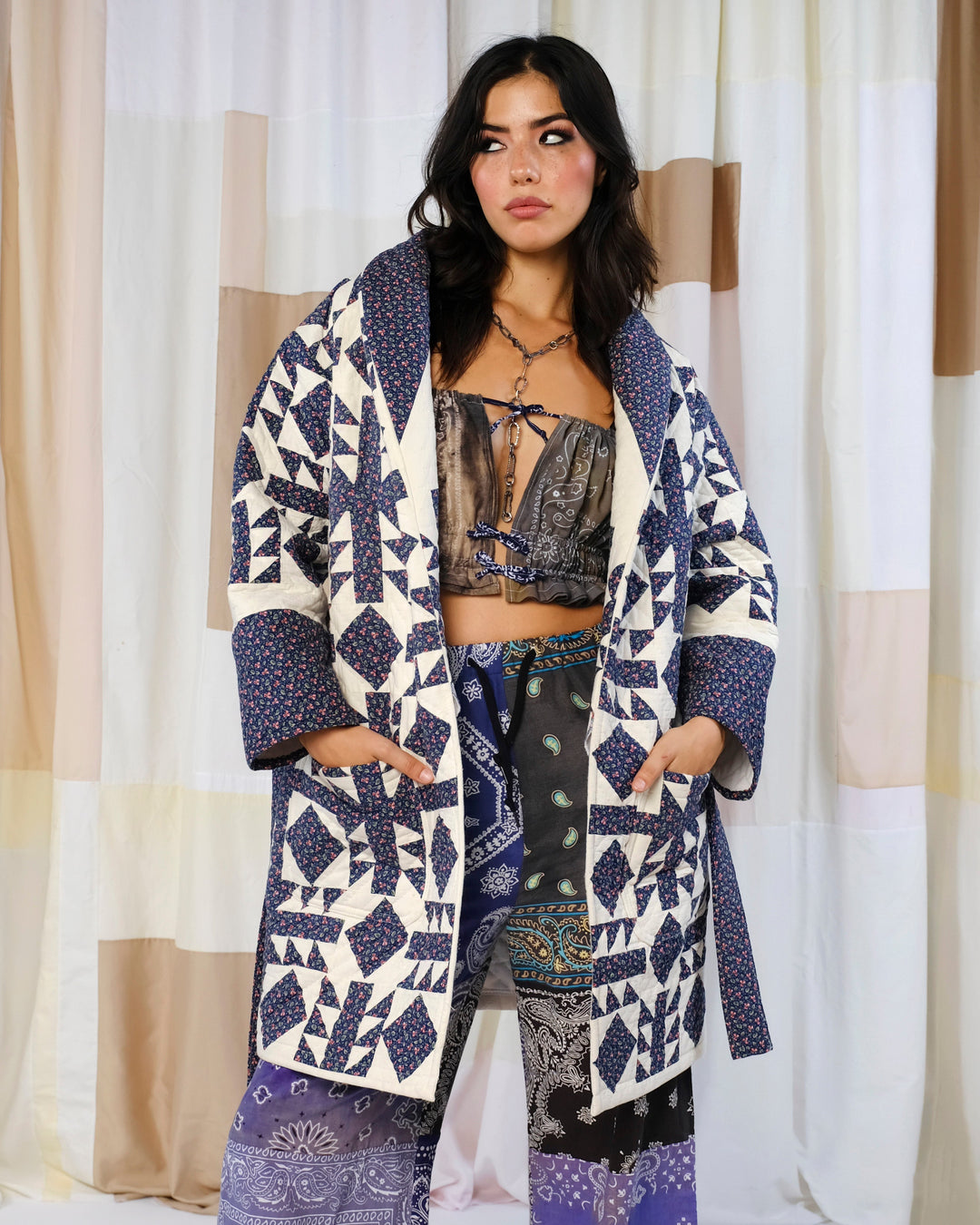 Hand Tied Polyester Quilt Robe Coat