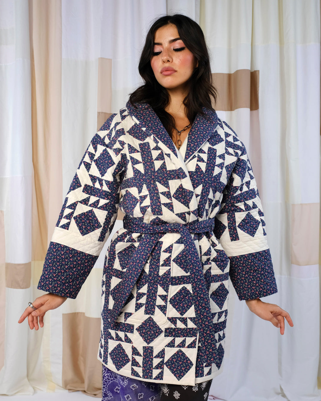 Antique Jacquard Blanket Robe Coat, M/L