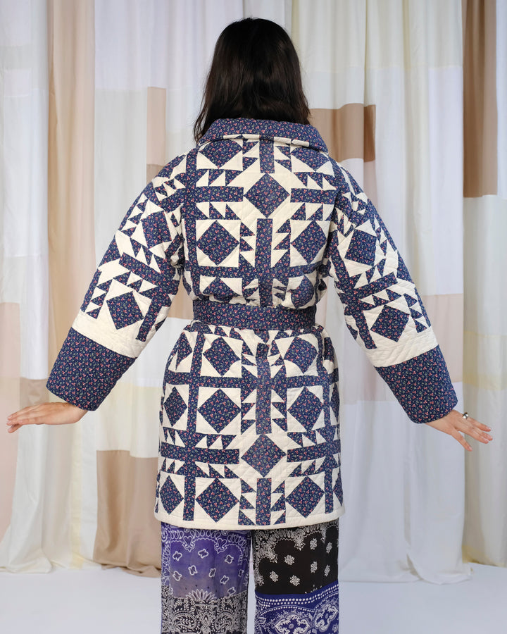 Floral Cross Stitch Quilt Robe Coat