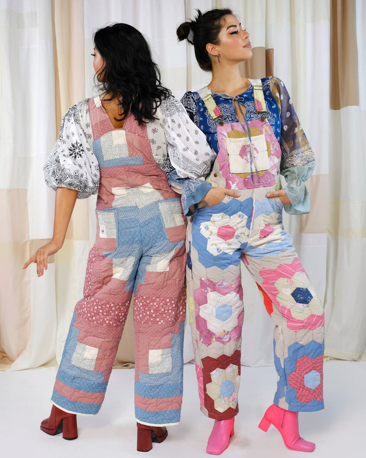 Patchwork Polyester Quilt Overalls