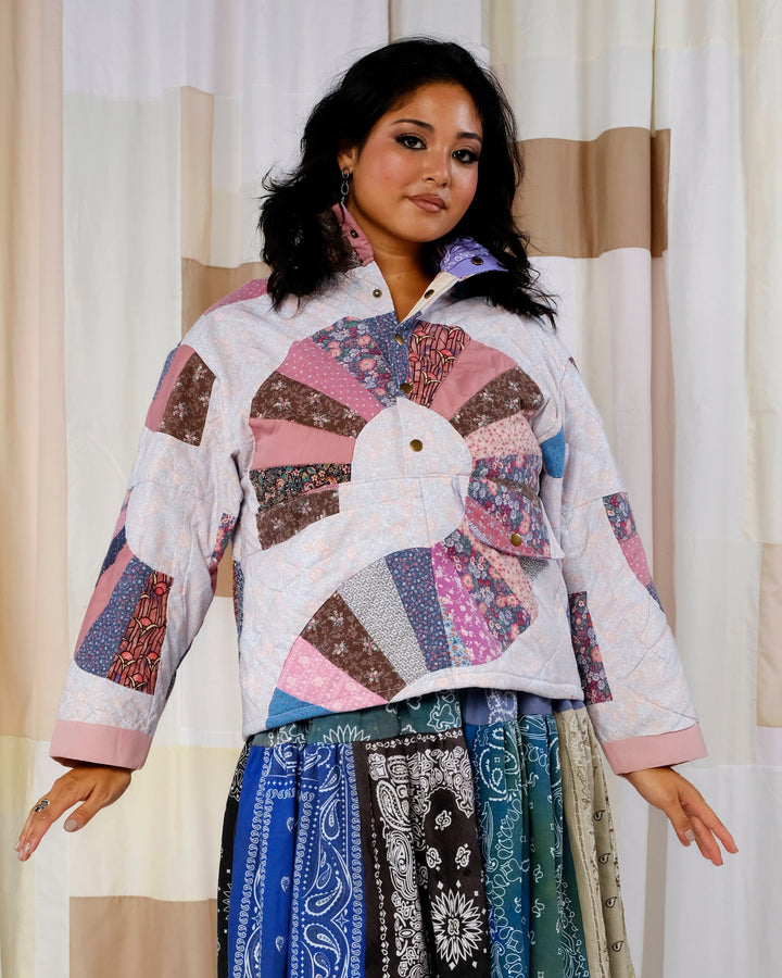 Double Wedding Ring Quilt Half Snap Pullover