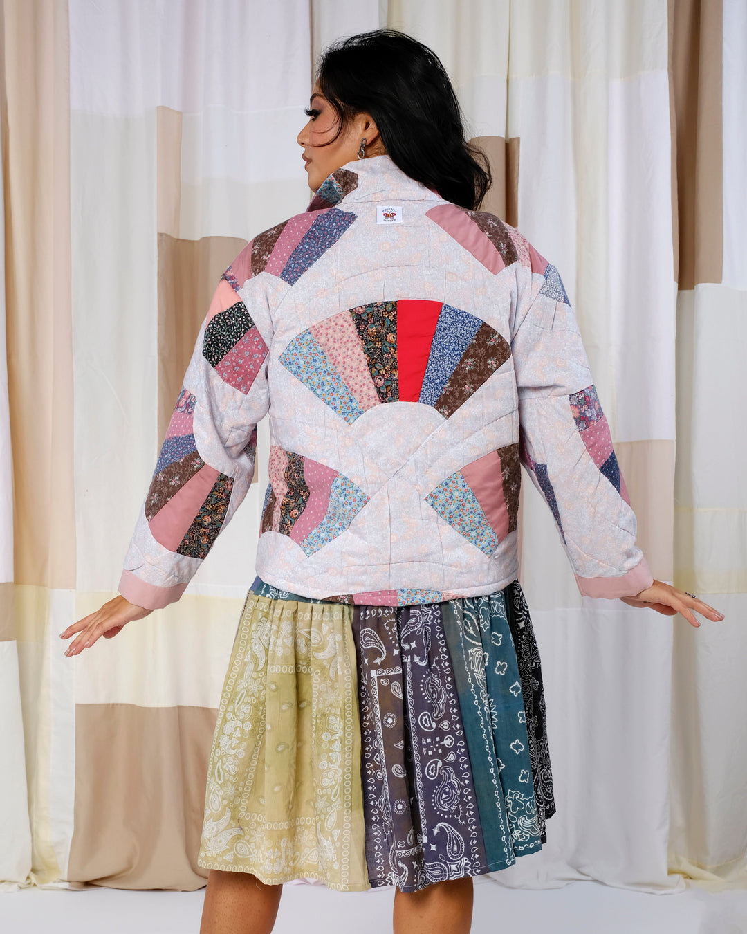 Patchwork Polyester Quilt Half Snap Pullover