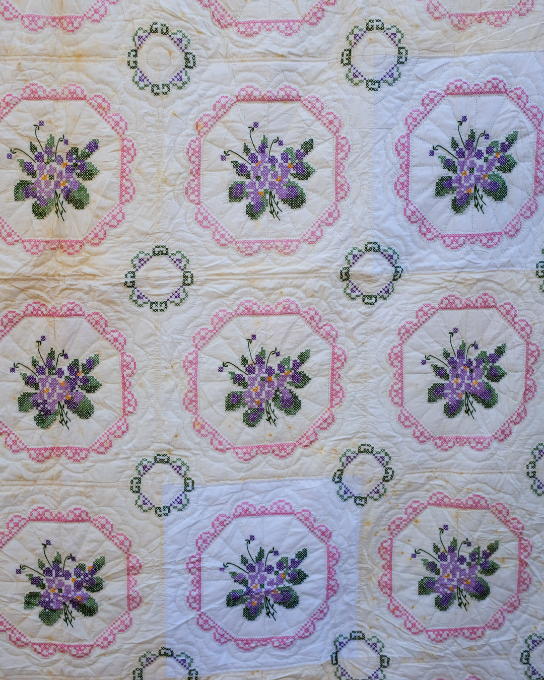Floral Cross Stitch Quilt Chore Coat