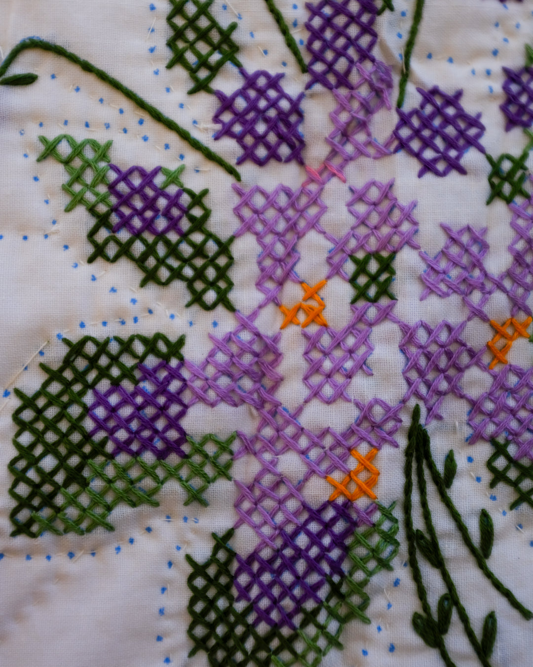 Floral Cross Stitch Quilt Half Snap Pullover