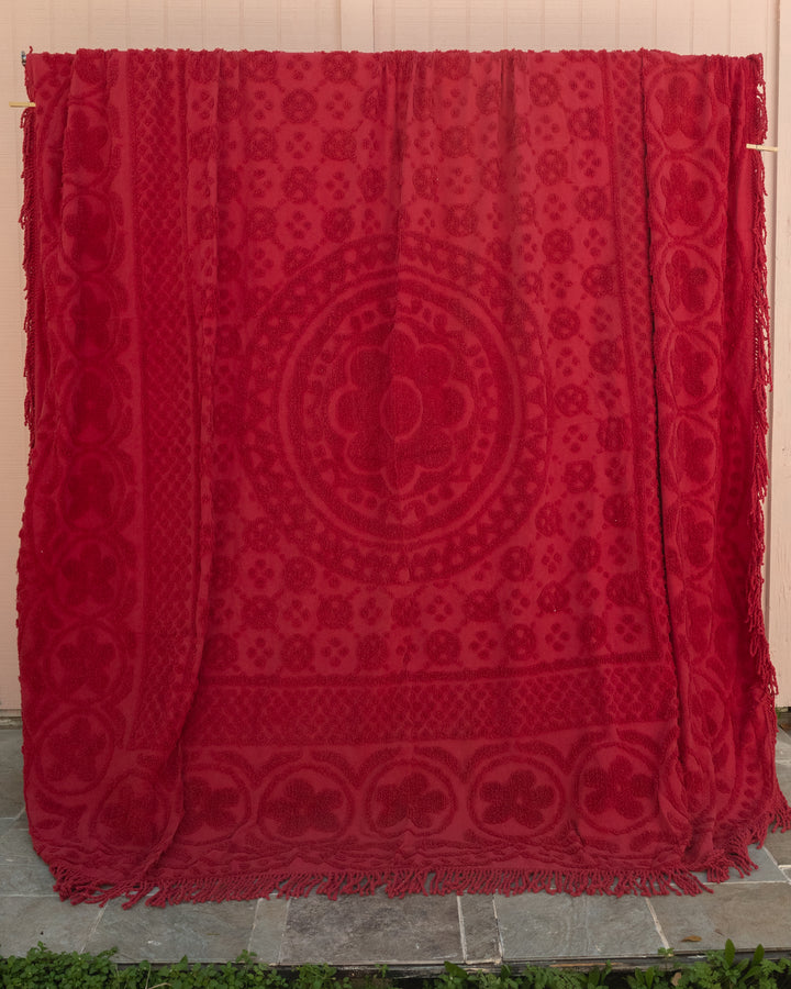 Red Chenille Blanket Half Snap Pullover