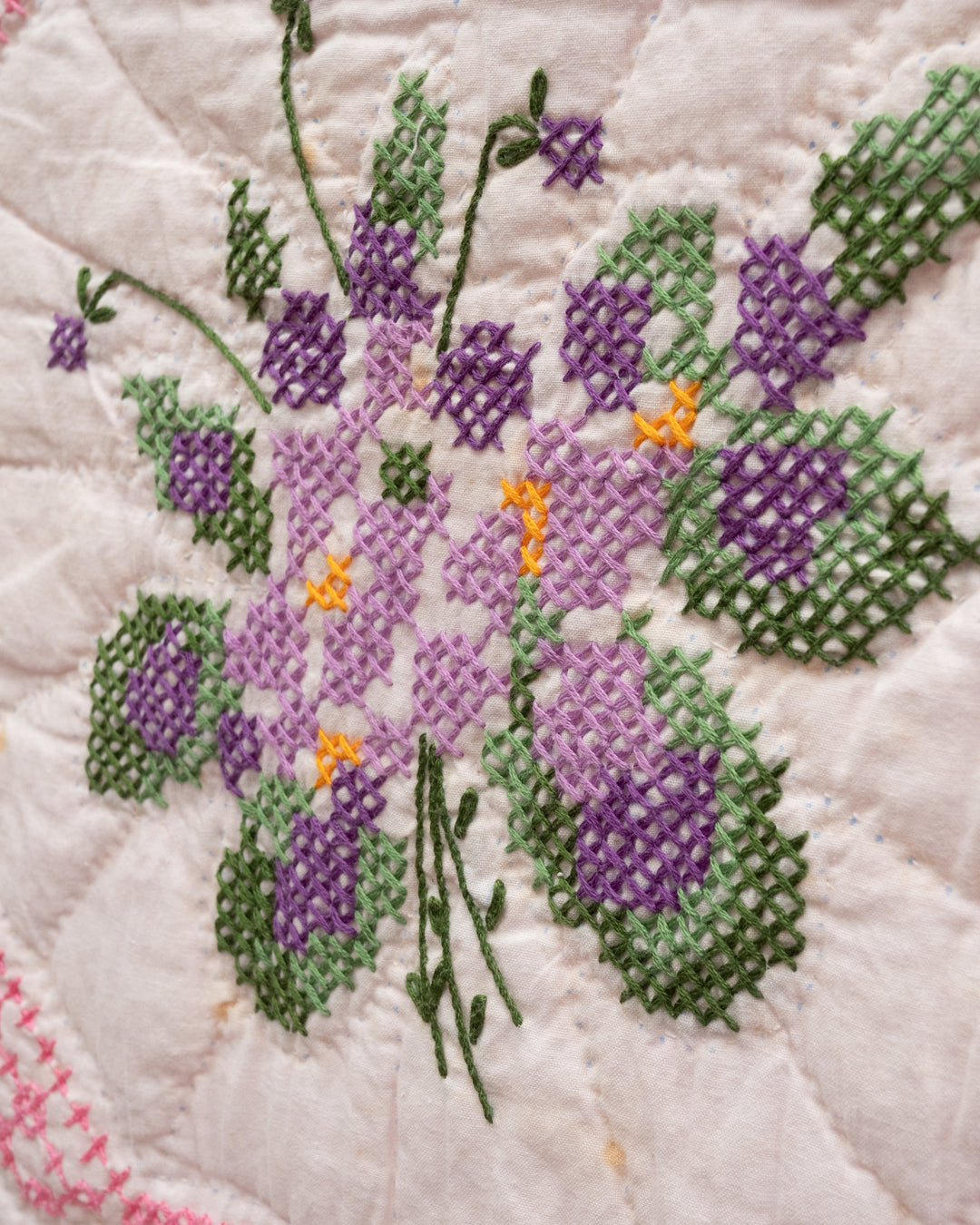 Lavender Cross Stitch Quilt Overalls